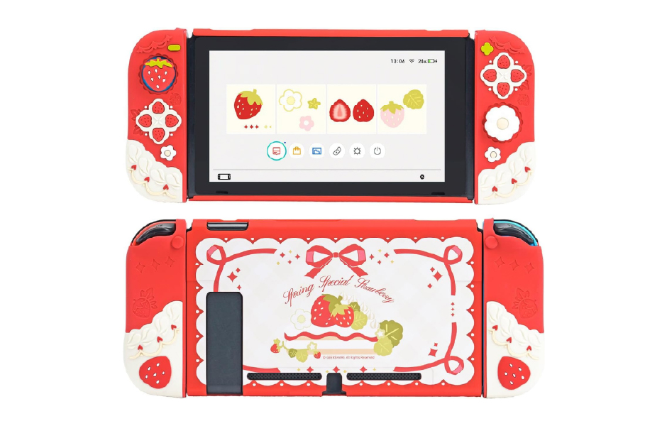 GeekShare Cream Strawberry Silicone Protective Case for Nintendo Switch V1/V2